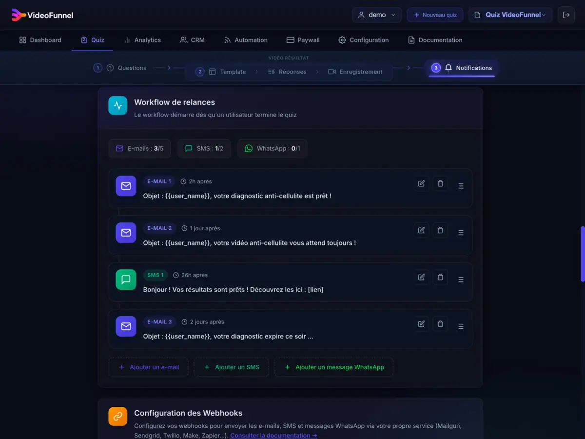 Configuration des notifications